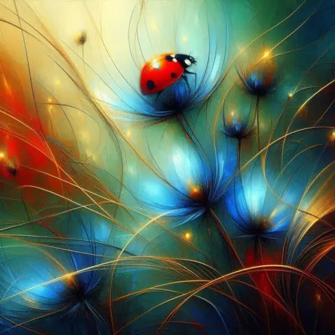 Abstract Ladybug on Blue Flowers