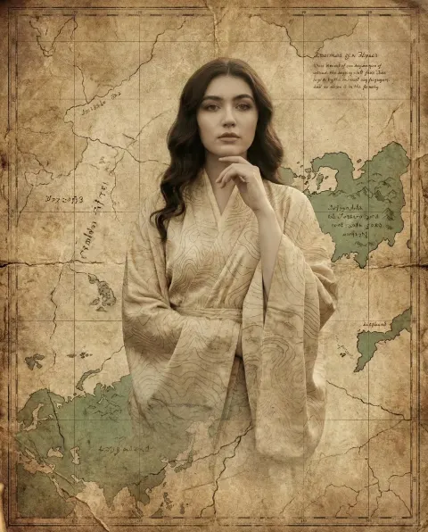 Woman Emerging from Ancient Map