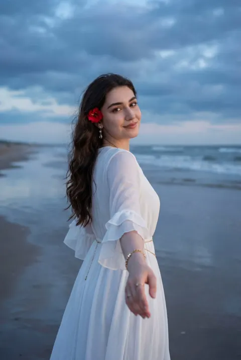 White Dress Girl in Coastal Breeze
