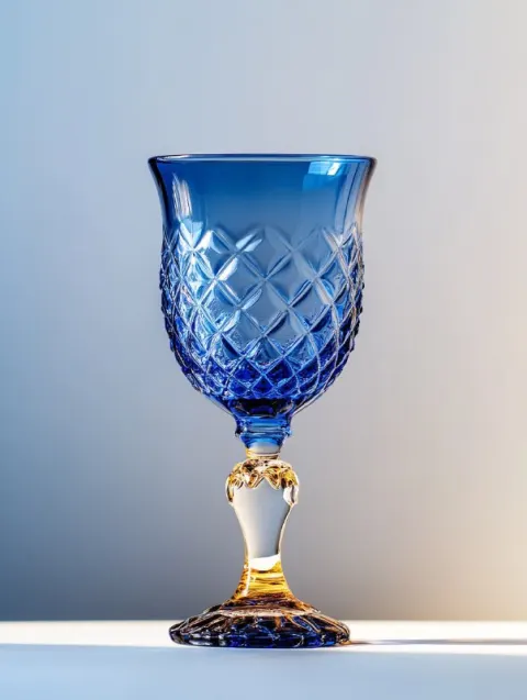 Blue Glass on Light Tabletop