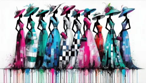 Whimsical Abstract Painting: Ladies’ Day at the Races