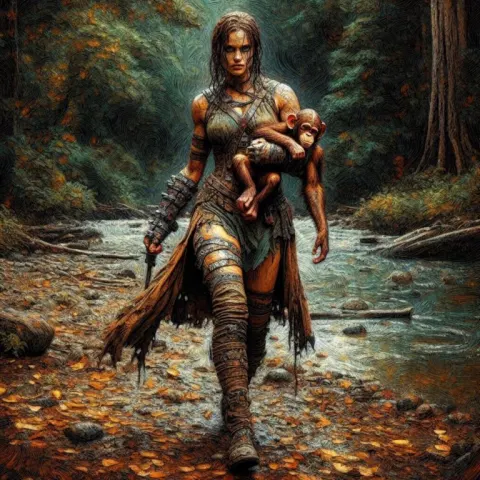 Fantasy Woman with Baby Chimpanzee