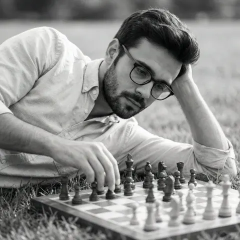 Chess Contemplation in Grass
