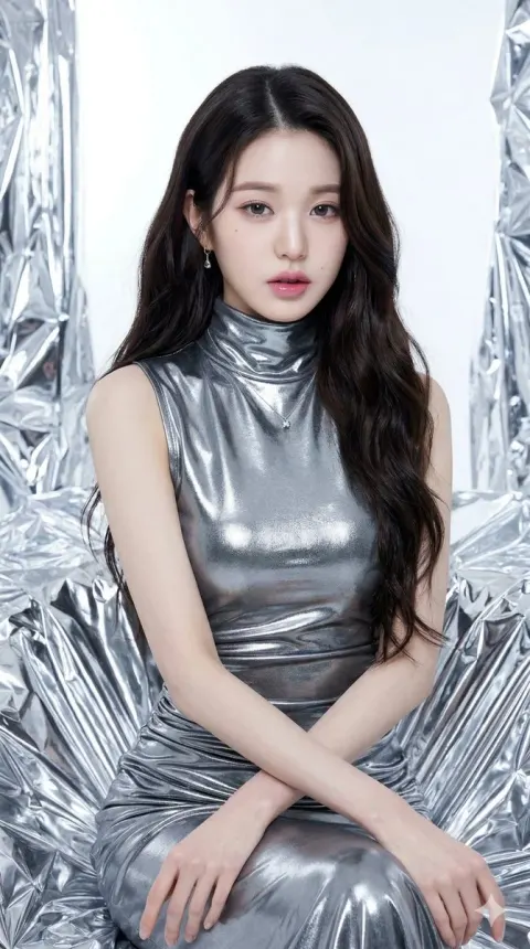 Wonyoung Silver Foil Futuristic Portrait