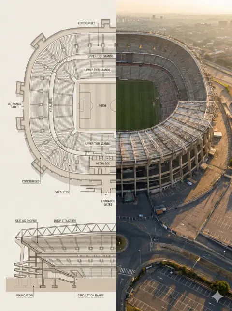 Architectural Blueprint And Aerial Reality