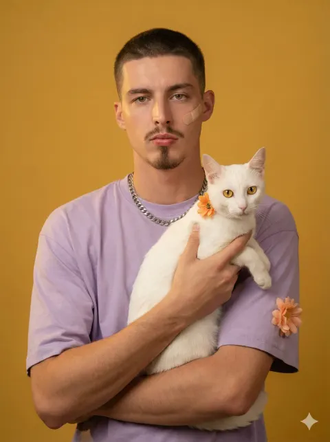Melancholic Youth with Cat