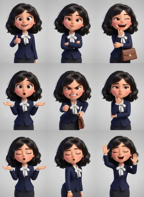 Pixar Office Girl Expressive Pose Grid