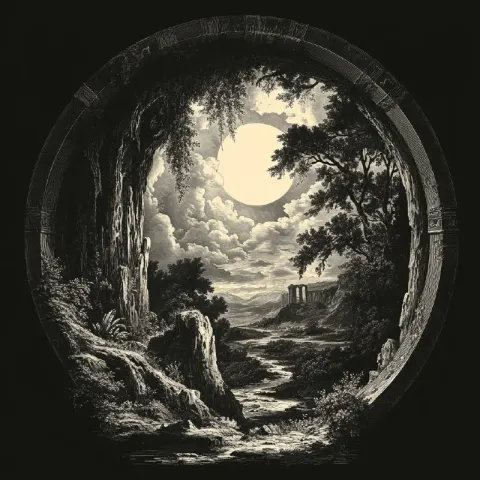 Vintage Engraving Lush Landscape Design