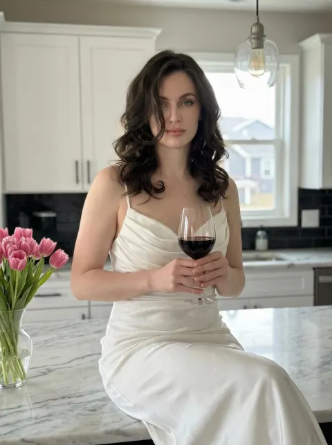 Elegant Satin Dress Kitchen Portrait