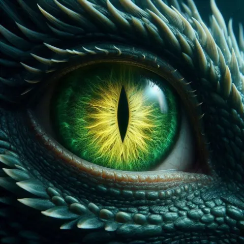 Closeup of Luminous Green Dragon Eye