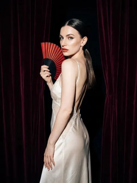 Vintage Theater Fan Editorial Portrait