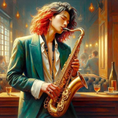 Young Handsome Korean Man Playing Saxophone