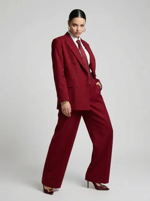 Burgundy Power Suit Editorial