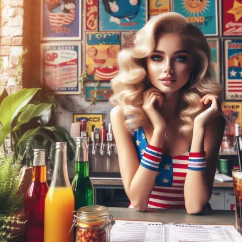 Blonde Lady in Colorful Stripes