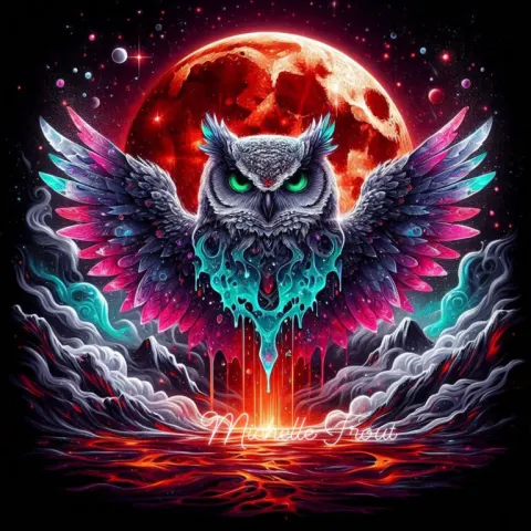 Gothic Fantasy Owl with Ice and Lava