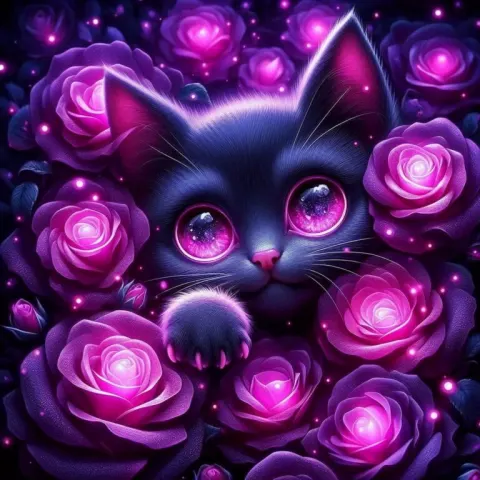 Enchanting Dark Fantasy Kitten Illustration