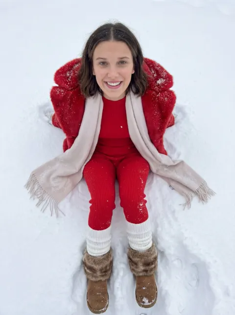Red Fur Coat Snow Portrait