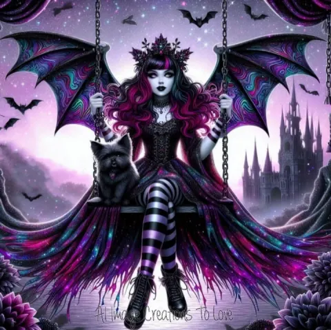 Psychedelic Gothic Girl on Swing