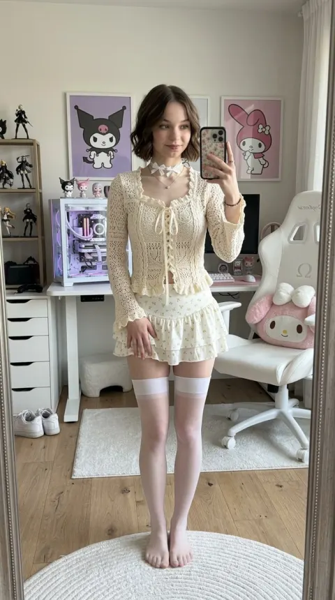 Cozy Gamer Girl Mirror Selfie