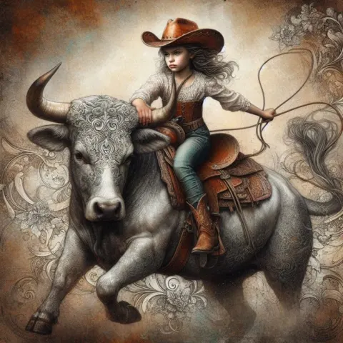 Leather and Lace Cowboy Girl Bull