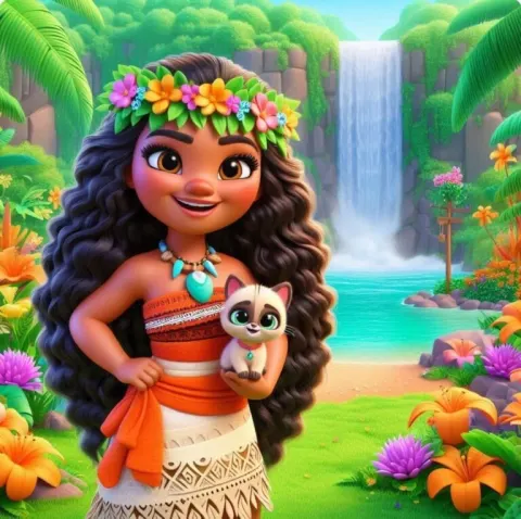 Cheerful Moana in Tropical Garden