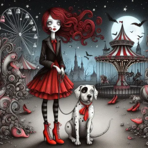 Gothic Surreal Girl and Dog
