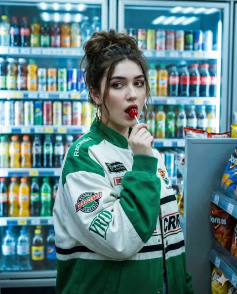Y2K Girl in Neon Store