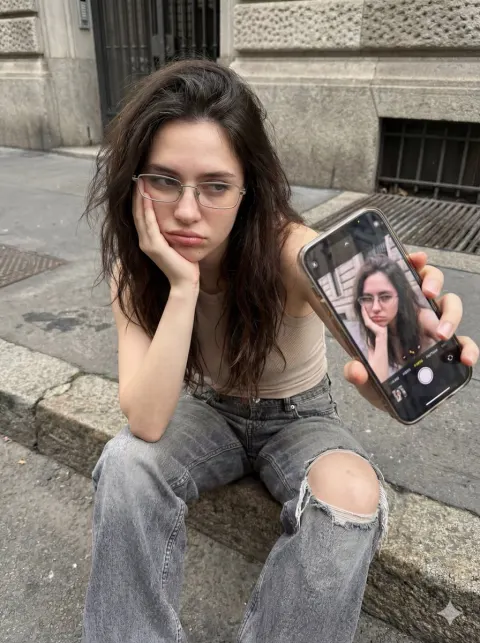 Bored Girl Meta Selfie Curb