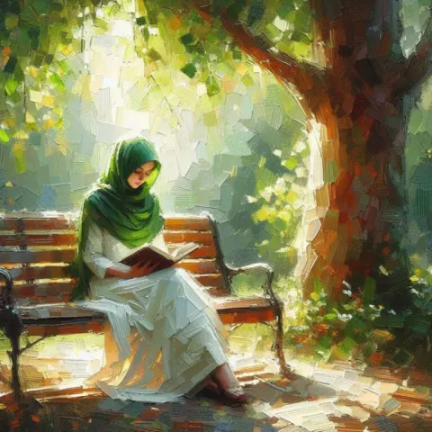 Woman Reading Under Lush Tree