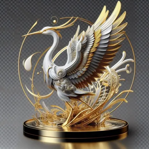 Gold and Silver Japanese Crane Art