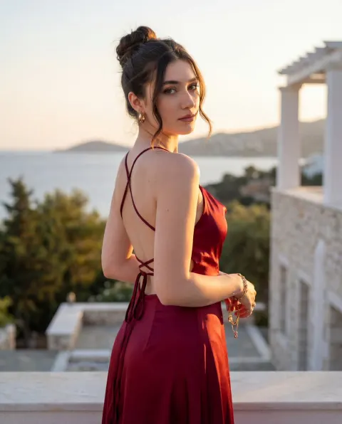 Red Gown Sunset Beauty