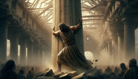 Muscular Man Pillar Collapse Scene