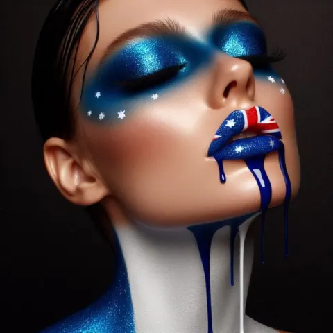 Electric Blue Glitter and Painted Lips