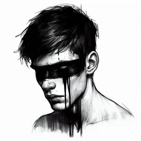Expressive Sad Man with Painted Stripe