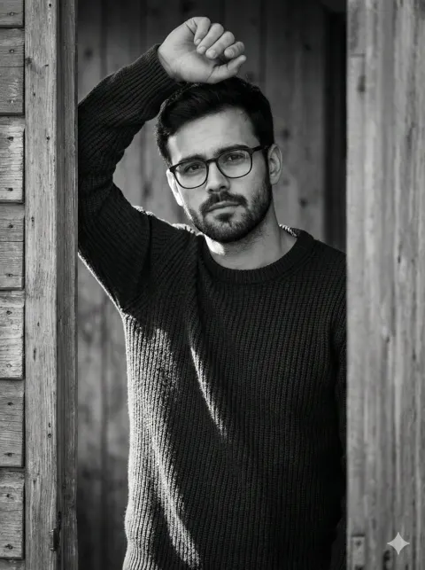 Cinematic B&W Doorway Portrait