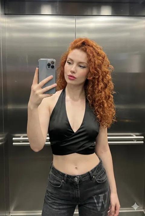 Red Hair Elevator Mirror Selfie