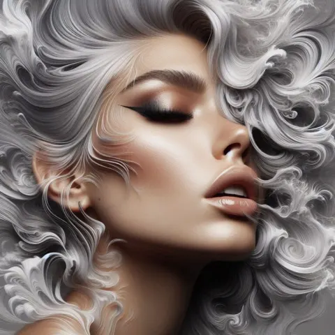 Abstract Digital Portrait with White Hair
