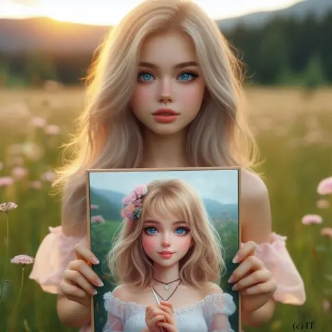 Realistic Girl with Self-Portrait