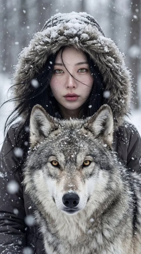 Woman and Wolf: Winter Portrait