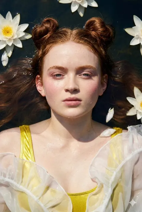 Serene Girl Floating on Dark Lake