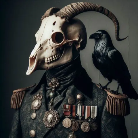 Victorian Skeleton Figure with Raven