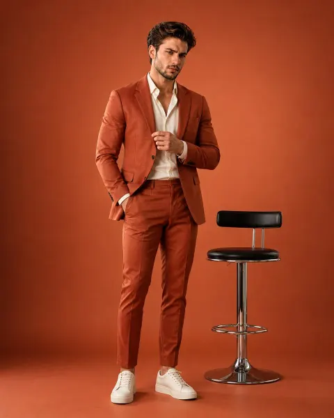 Burnt Orange Suit Fashion Editorial Portrait