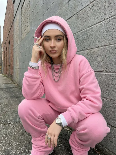 Pink Tracksuit Squat in Industrial Alley