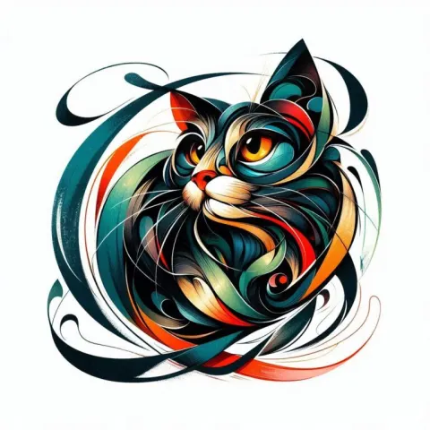Abstract Calligraphic Cat Design