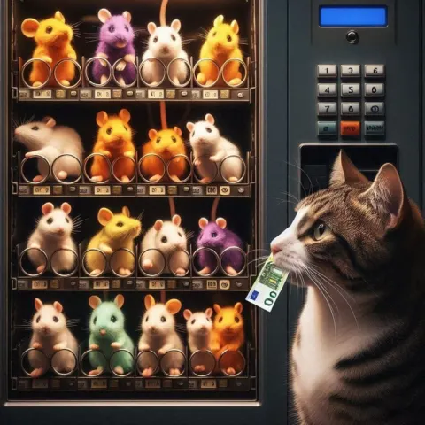Whimsical Cat Vending Machine Scene