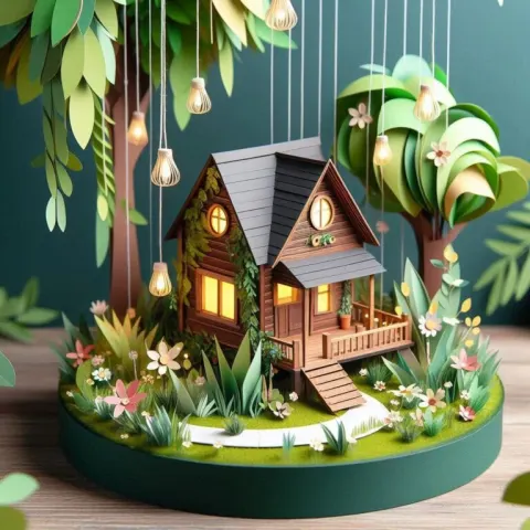 Charming Wooden House Diorama