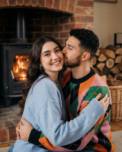 Cozy Couple by Fireplace