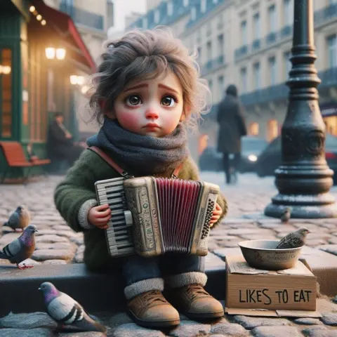 Sad Girl Playing Accordion in Paris