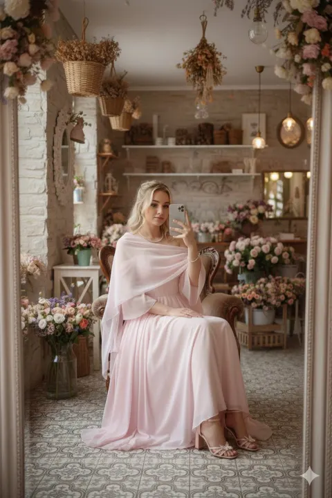 Fairy Core Pink Gown Selfie