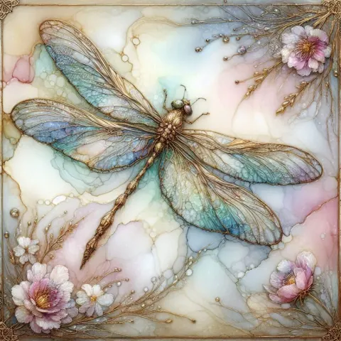 Dragonfly with Spring Flowers